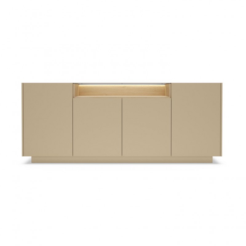 KIRO Sideboard Kommode 4-türig mit LED & Glasplatte, 203x83 cm, Kakao / Eiche 6/9