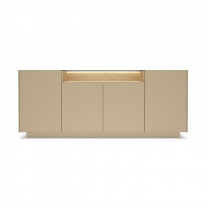 KIRO Sideboard Kommode 4-türig mit LED & Glasplatte, 203x83 cm, Kakao / Eiche 6/9