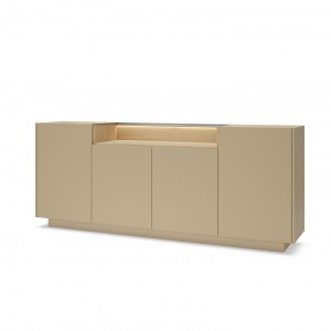 KIRO Sideboard Kommode 4-türig mit LED & Glasplatte, 203x83 cm, Kakao / Eiche 1/9