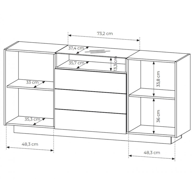 KIRO Sideboard Kommode mit 3 Schubladen, LED & Glas, 176x83 cm, Kakao / Eiche 5/9