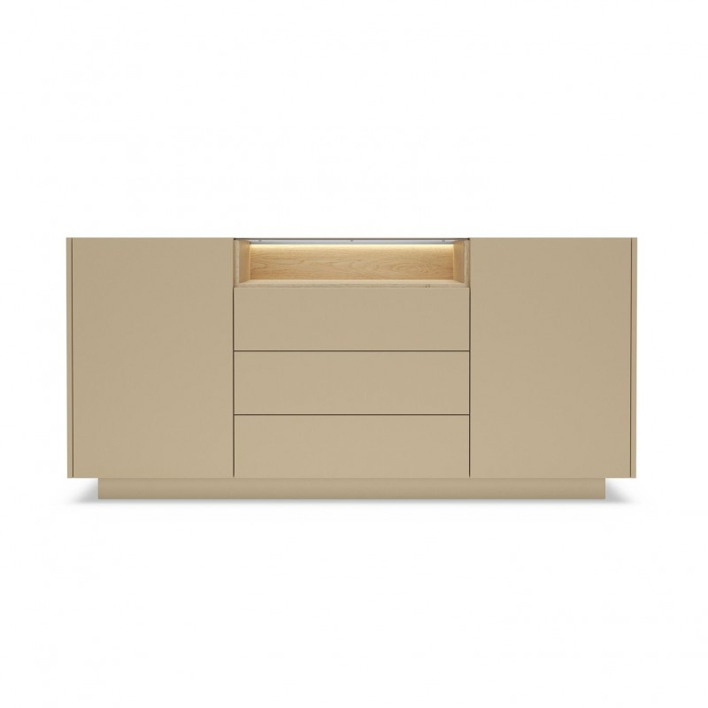 KIRO Sideboard Kommode mit 3 Schubladen, LED & Glas, 176x83 cm, Kakao / Eiche 7/9