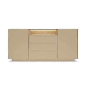 KIRO Sideboard Kommode mit 3 Schubladen, LED & Glas, 176x83 cm, Kakao / Eiche 7/9