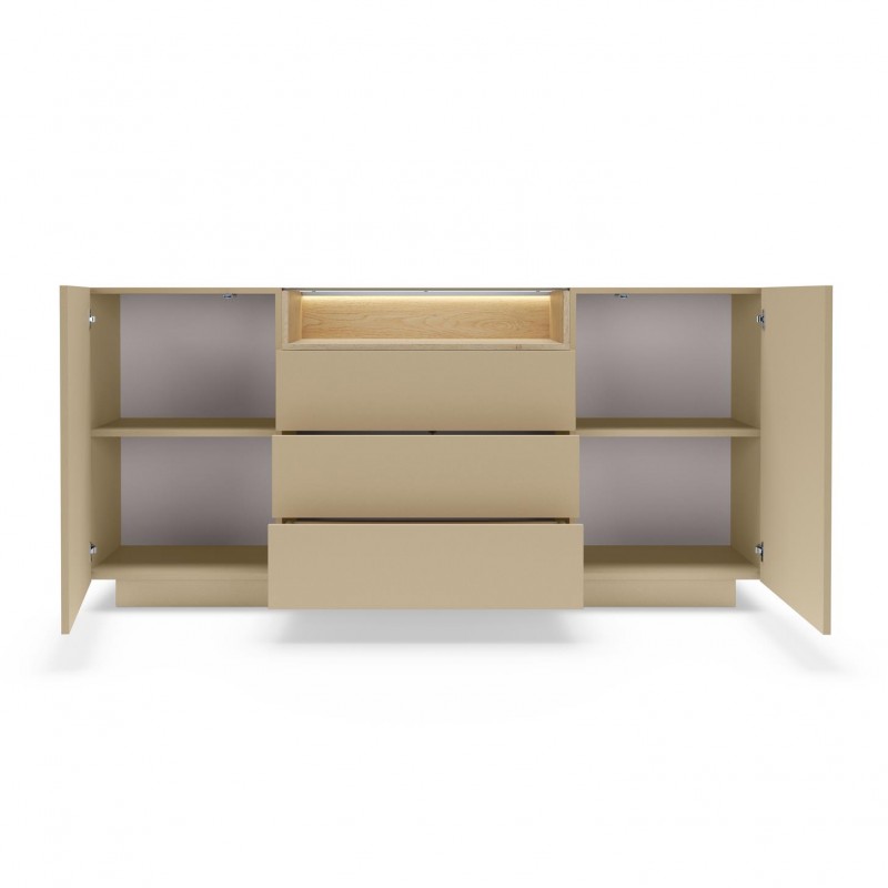 KIRO Sideboard Kommode mit 3 Schubladen, LED & Glas, 176x83 cm, Kakao / Eiche 8/9