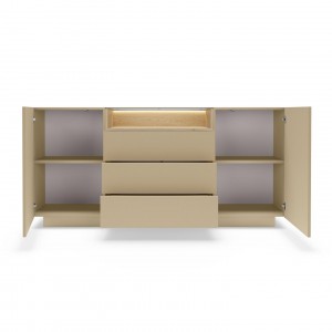 KIRO Sideboard Kommode mit 3 Schubladen, LED & Glas, 176x83 cm, Kakao / Eiche 8/9