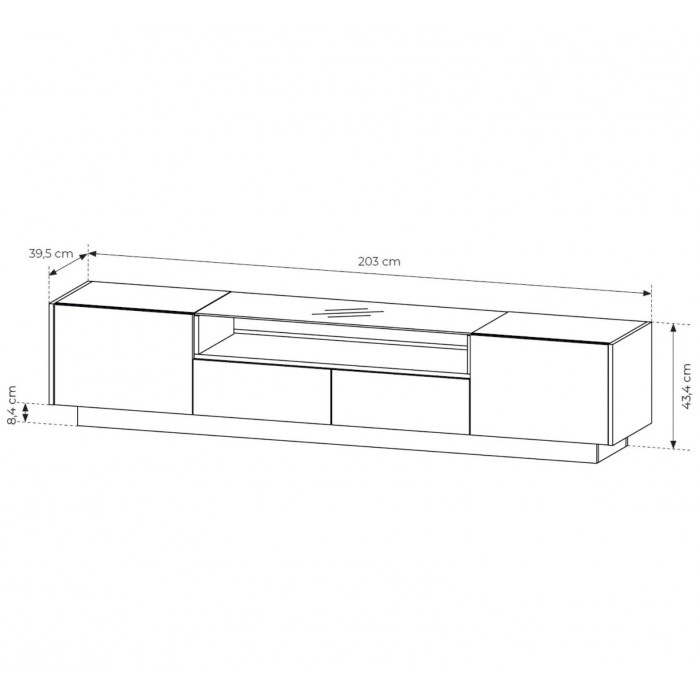KIRO TV-Lowboard 203 cm mit LED & Glas, 2 Türen 2 Schubladen, Kakao / Eiche