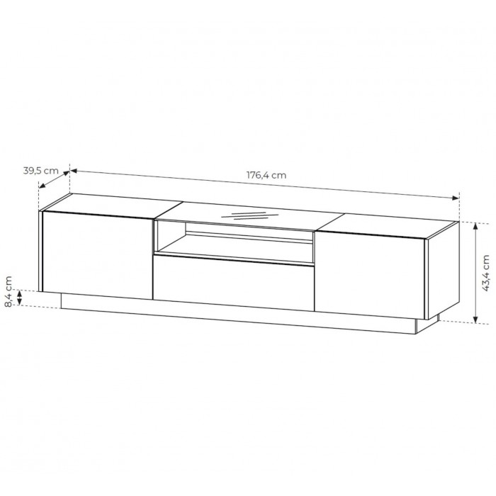 KIRO TV-Lowboard 176 cm mit LED & Glas, 2 Türen 1 Schublade, Kakao / Eiche
