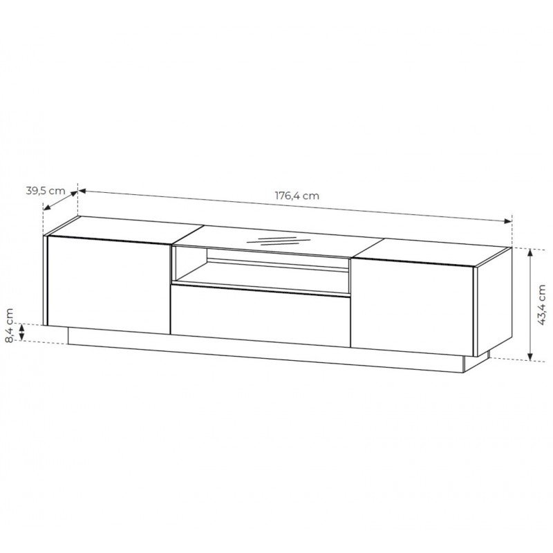 KIRO TV-Lowboard 176 cm mit LED & Glas, 2 Türen 1 Schublade, Kakao / Eiche 4/9