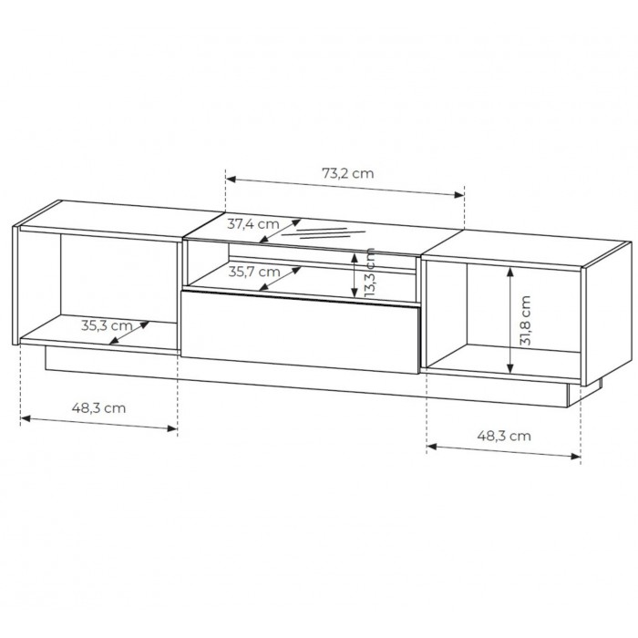 KIRO TV-Lowboard 176 cm mit LED & Glas, 2 Türen 1 Schublade, Kakao / Eiche
