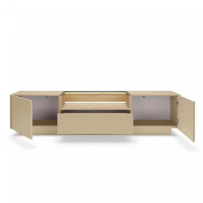 KIRO TV-Lowboard 176 cm mit LED & Glas, 2 Türen 1 Schublade, Kakao / Eiche