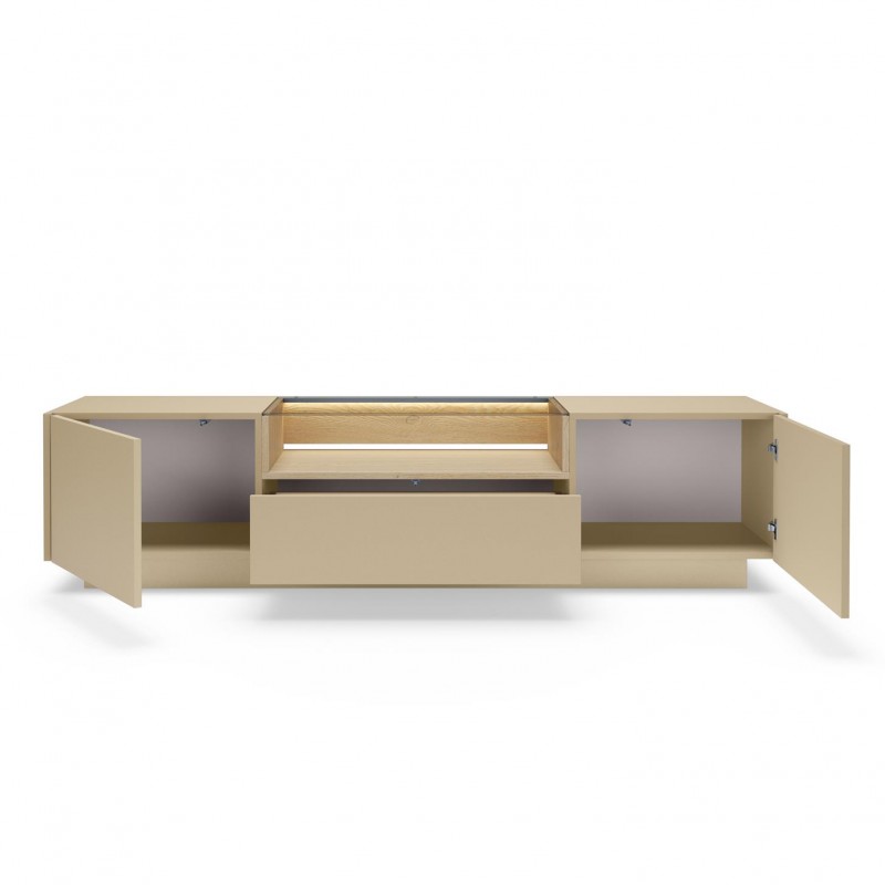 KIRO TV-Lowboard 176 cm mit LED & Glas, 2 Türen 1 Schublade, Kakao / Eiche 8/9