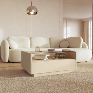 KIRO Couchtisch mit 2 Schubladen, LED & Glasplatte, 96x67 cm, Kakao / Eiche 4/9