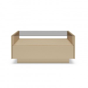 KIRO Couchtisch mit 2 Schubladen, LED & Glasplatte, 96x67 cm, Kakao / Eiche 7/9