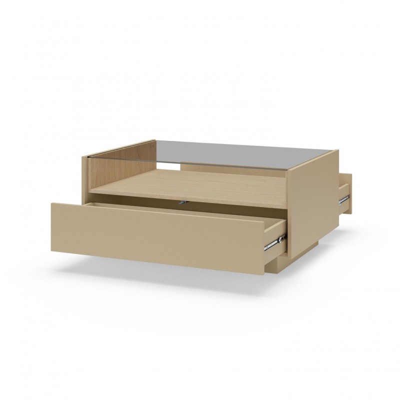 KIRO Couchtisch mit 2 Schubladen, LED & Glasplatte, 96x67 cm, Kakao / Eiche 2/9