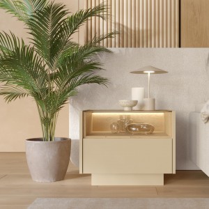 KIRO Nachttisch Nachtkonsole mit LED & Glas, 1 Schublade, 53 cm, Kakao / Eiche 3/9