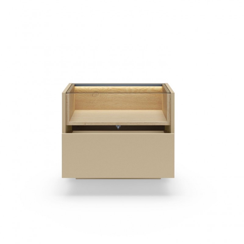 KIRO Nachttisch Nachtkonsole mit LED & Glas, 1 Schublade, 53 cm, Kakao / Eiche 7/9