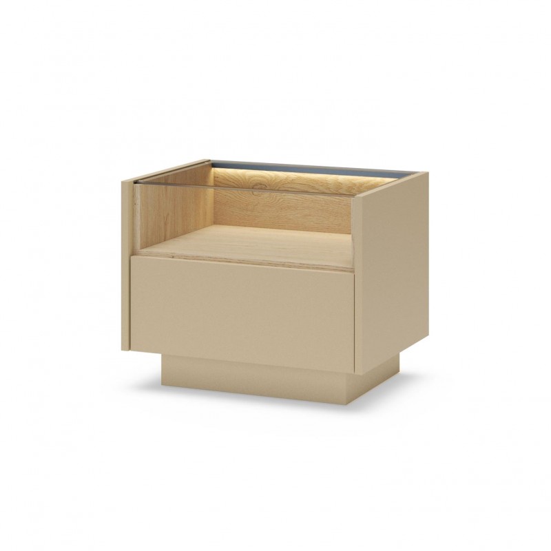 KIRO Nachttisch Nachtkonsole mit LED & Glas, 1 Schublade, 53 cm, Kakao / Eiche 1/9