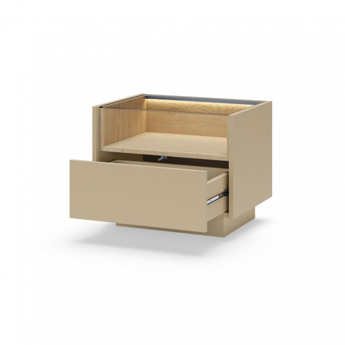 KIRO Nachttisch Nachtkonsole mit LED & Glas, 1 Schublade, 53 cm, Kakao / Eiche