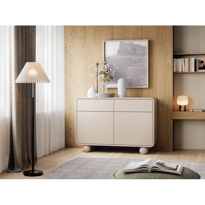 Elegante Kommode ALVION 108 cm – mit abgerundeten Kanten und Kugelfüßen in der Farbe Kaschmir