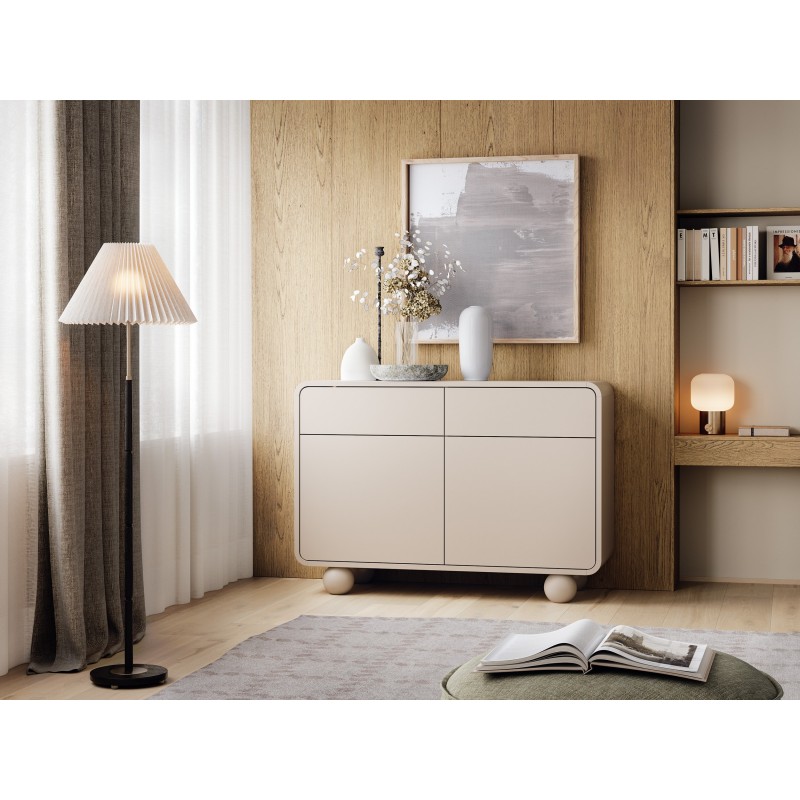 Elegante Kommode ALVION 108 cm – mit abgerundeten Kanten und Kugelfüßen in der Farbe Kaschmir 4/9