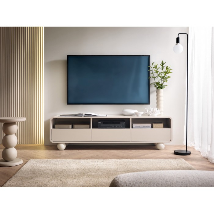 TV-Schrank ALVION 160 cm – Minimalistischer TV-Schrank mit Schubladen auf Kugelbeinen in der Farbe Kaschmir