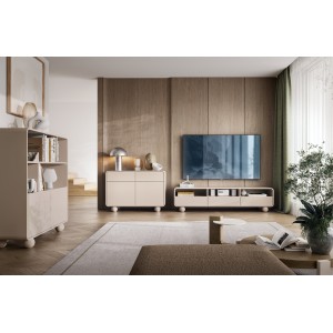 TV-Schrank ALVION 160 cm – Minimalistischer TV-Schrank mit Schubladen auf Kugelbeinen in der Farbe Kaschmir 5/9