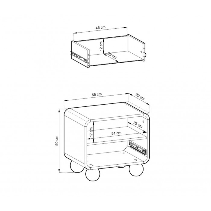 Nachttisch ALVION 55 cm Kaschmir – Moderner Nachttisch für das Schlafzimmer mit Schublade, Push-to-Open-System, abgerundete Kant