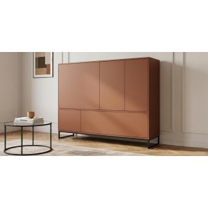 Geräumige, hohe Kommode GENUA 160 cm, Terrakotta-Rot, Loft-Boho-Stil, Push-to-Open-Funktion, Metallgestell 2/9