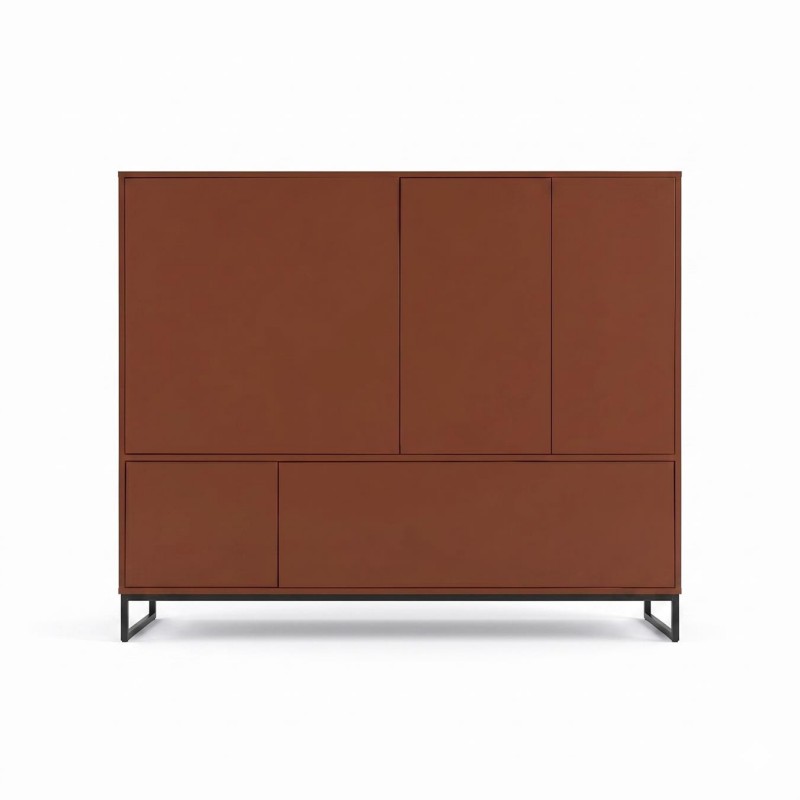 Geräumige, hohe Kommode GENUA 160 cm, Terrakotta-Rot, Loft-Boho-Stil, Push-to-Open-Funktion, Metallgestell 3/9