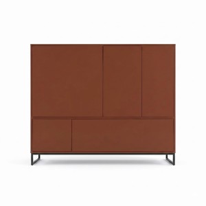 Geräumige, hohe Kommode GENUA 160 cm, Terrakotta-Rot, Loft-Boho-Stil, Push-to-Open-Funktion, Metallgestell 3/9
