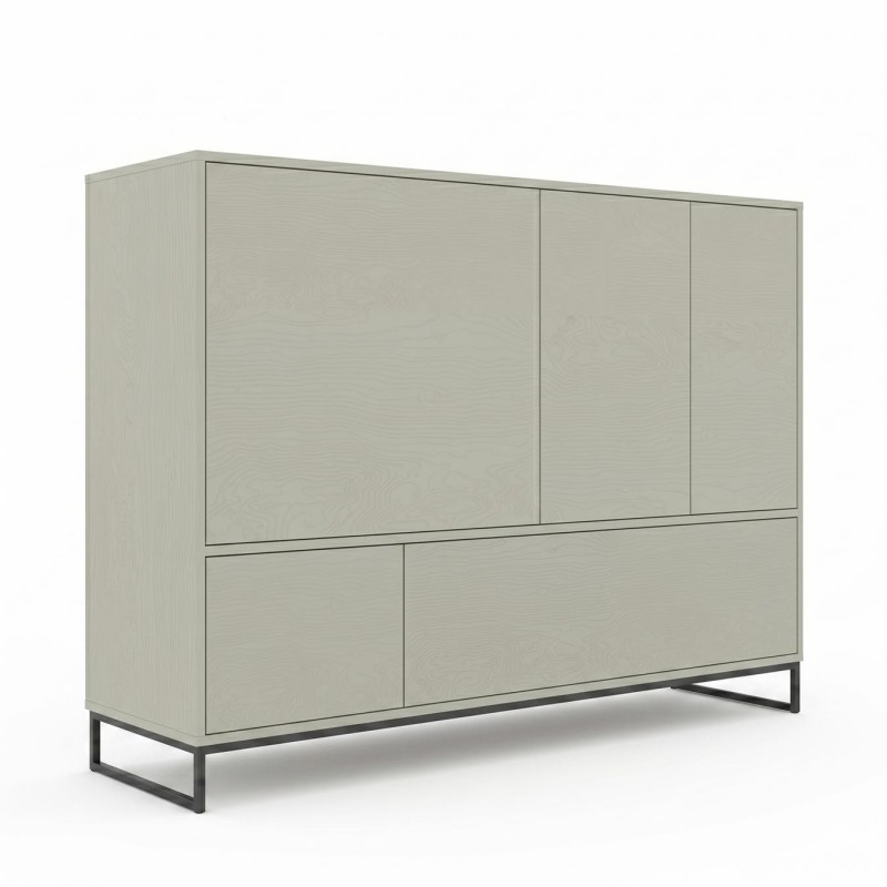 Hohe Kommode GENUA 160 cm in Hellgrün, Eukalyptus, Loft, Japandi, Push-to-Open, Metallgestell 1/9