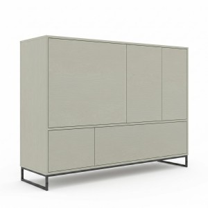 Hohe Kommode GENUA 160 cm in Hellgrün, Eukalyptus, Loft, Japandi, Push-to-Open, Metallgestell 1/9