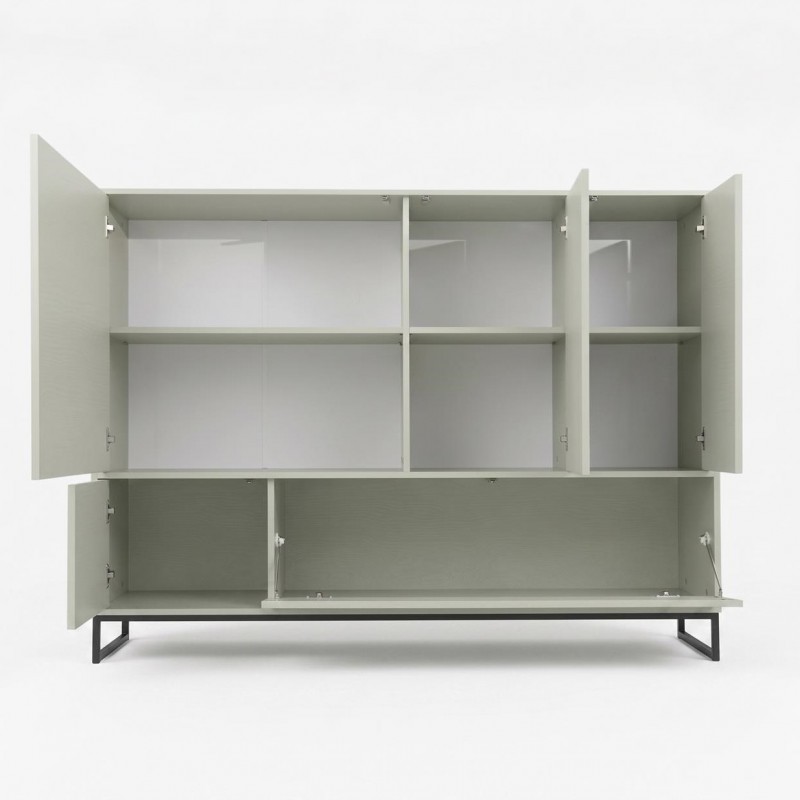 Hohe Kommode GENUA 160 cm in Hellgrün, Eukalyptus, Loft, Japandi, Push-to-Open, Metallgestell 2/9