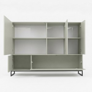 Hohe Kommode GENUA 160 cm in Hellgrün, Eukalyptus, Loft, Japandi, Push-to-Open, Metallgestell 2/9