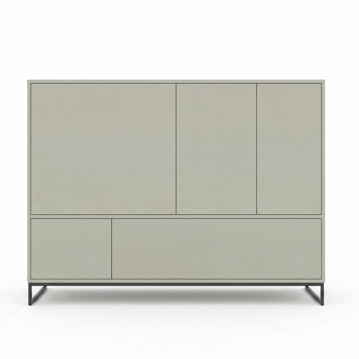 Hohe Kommode GENUA 160 cm in Hellgrün, Eukalyptus, Loft, Japandi, Push-to-Open, Metallgestell