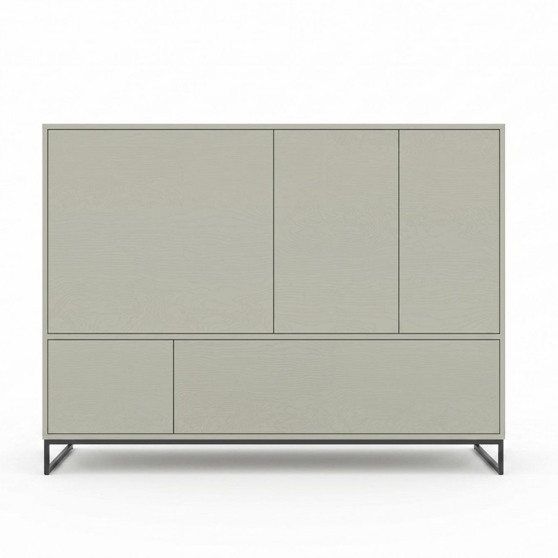 Hohe Kommode GENUA 160 cm in Hellgrün, Eukalyptus, Loft, Japandi, Push-to-Open, Metallgestell 3/9