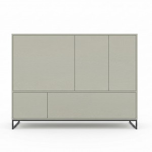 Hohe Kommode GENUA 160 cm in Hellgrün, Eukalyptus, Loft, Japandi, Push-to-Open, Metallgestell 3/9