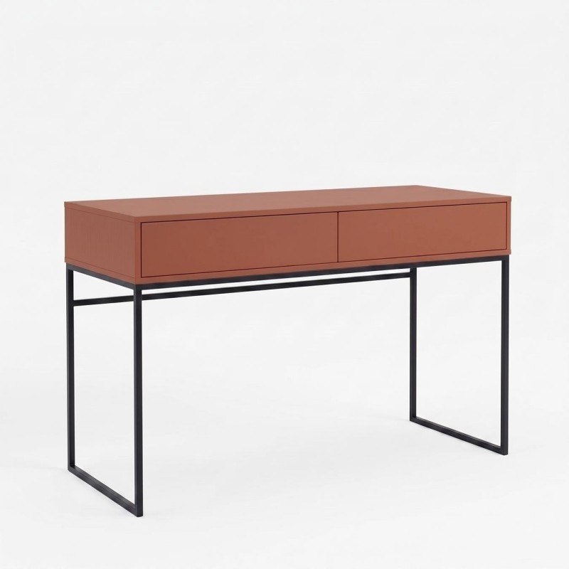 Loft-Frisiertisch GENUA 137 cm, Terrakotta-Rot, Konsole, Laptop-Schreibtisch, Schubladen mit Push-to-Open-Funktion, schwarzes Me 3/9