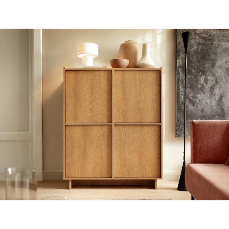 SUNA Highboard Japandi Design Kommode Eiche Caramel grifflos 124 cm hoch 2/9