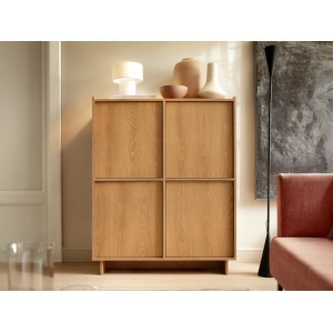 SUNA Highboard Japandi Design Kommode Eiche Caramel grifflos 124 cm hoch 2/9