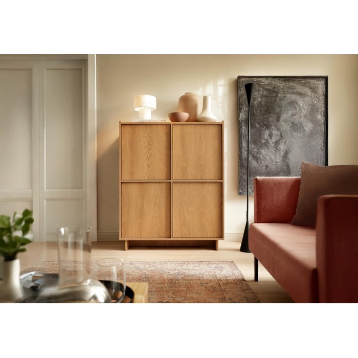 SUNA Highboard Japandi Design Kommode Eiche Caramel grifflos 124 cm hoch