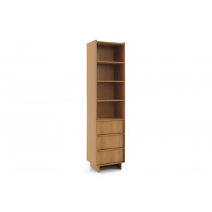 SUNA Bücherregal Japandi Design Eiche Caramel 50 cm breit 3 Schubladen 200 cm hoch 1/9