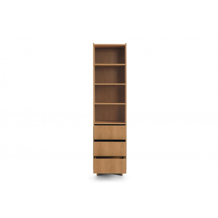 SUNA Bücherregal Japandi Design Eiche Caramel 50 cm breit 3 Schubladen 200 cm hoch