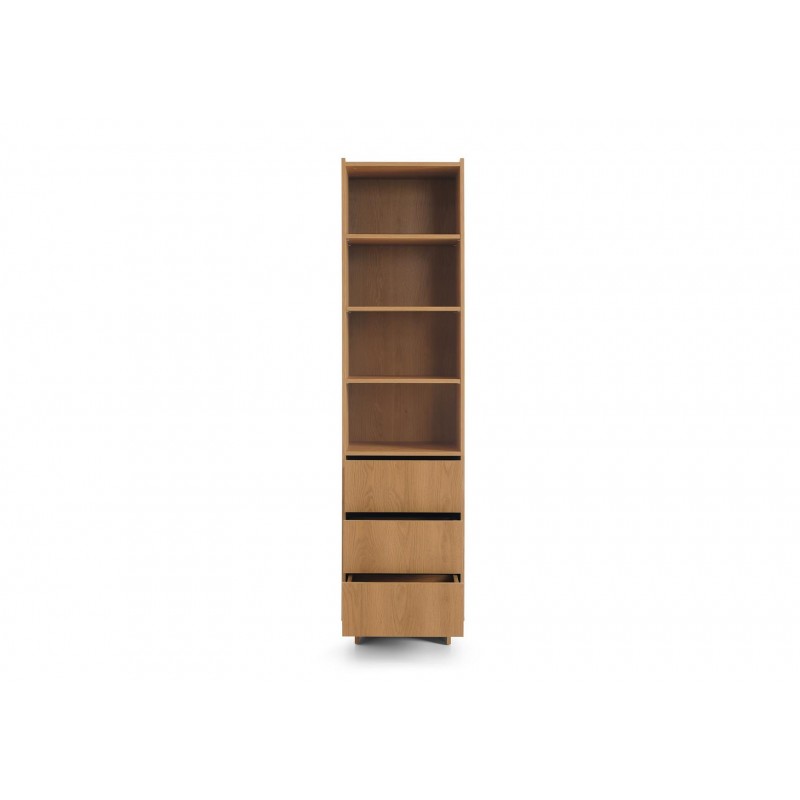 SUNA Bücherregal Japandi Design Eiche Caramel 50 cm breit 3 Schubladen 200 cm hoch 2/9