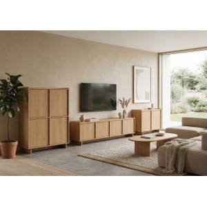 SUNA Bücherregal Japandi Design Eiche Caramel 50 cm breit 3 Schubladen 200 cm hoch 7/9