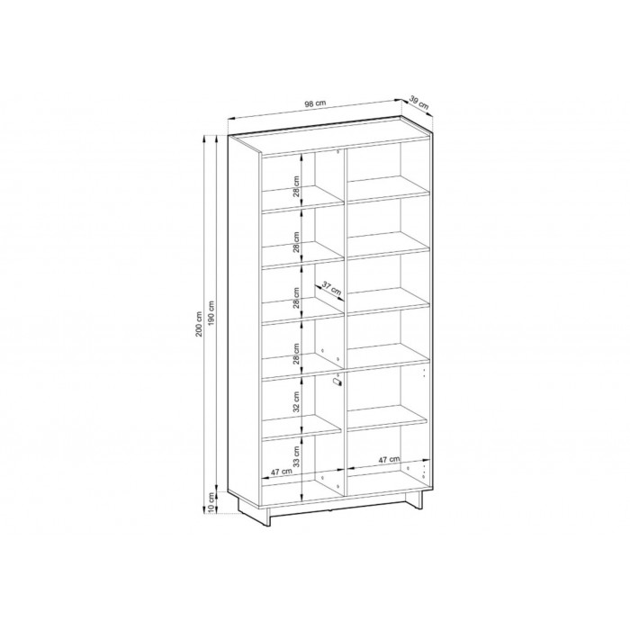 SUNA Bücherregal 98 cm breit Japandi Design Schrank Eiche Caramel grifflos 200 cm hoch