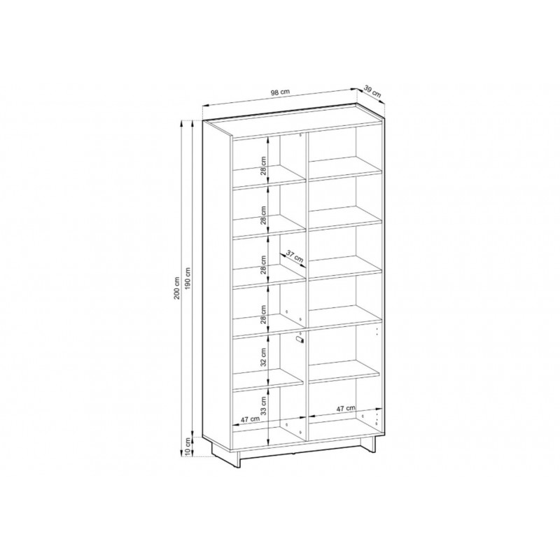 SUNA Bücherregal 98 cm breit Japandi Design Schrank Eiche Caramel grifflos 200 cm hoch 4/9