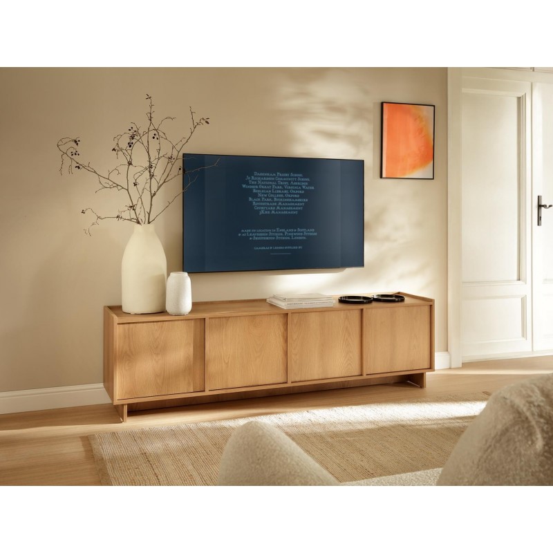 SUNA TV Lowboard 195 cm breit Japandi Design Fernsehtisch Eiche Caramel grifflos 2/9
