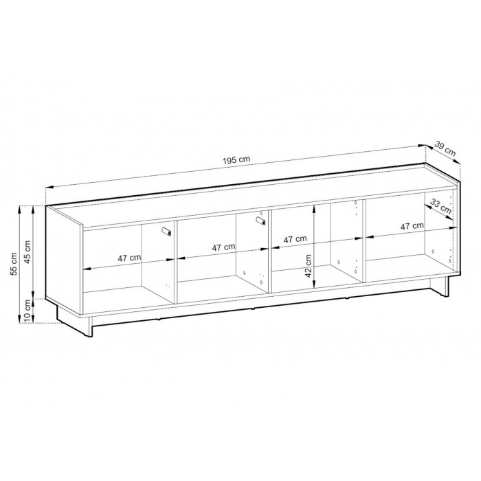 SUNA TV Lowboard 195 cm breit Japandi Design Fernsehtisch Eiche Caramel grifflos