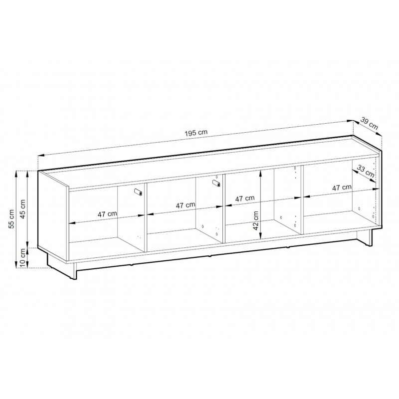 SUNA TV Lowboard 195 cm breit Japandi Design Fernsehtisch Eiche Caramel grifflos 5/9