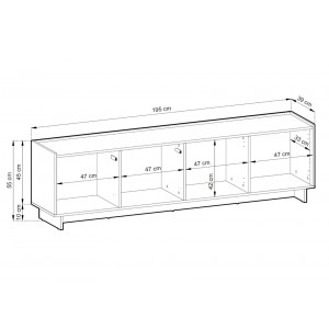 SUNA TV Lowboard 195 cm breit Japandi Design Fernsehtisch Eiche Caramel grifflos 5/9